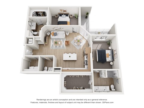 Floor plan for 2 beds, 2.5 baths, 1392 sqft